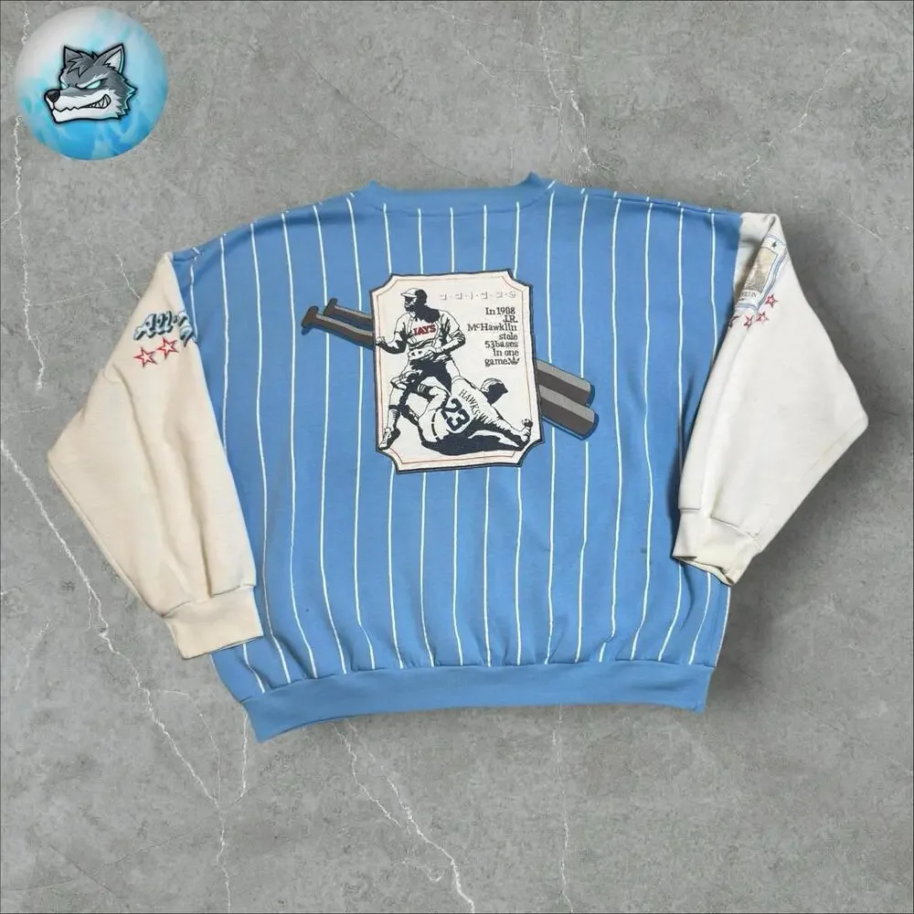 Vintage 80s Adidas Brunswick Blue Hawks‎ Baseball Sweatshirt Crewneck Large Rare